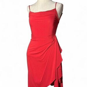 Elegant Red Draped Spaghetti-Strap Dress